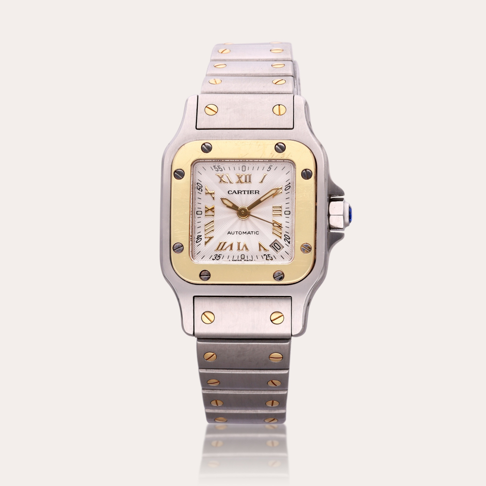Cartier Reference 2423 Santos | A stainless steel and yellow gold automatic wristwatch with date and bracelet, Circa 2005