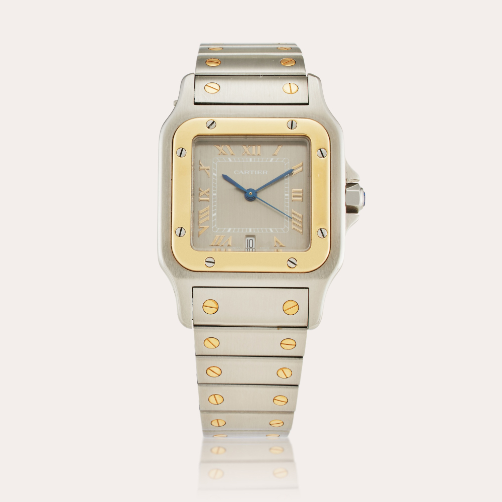 Cartier Santos | A stainless steel and yellow gold wristwatch with date and bracelet, Circa 1995