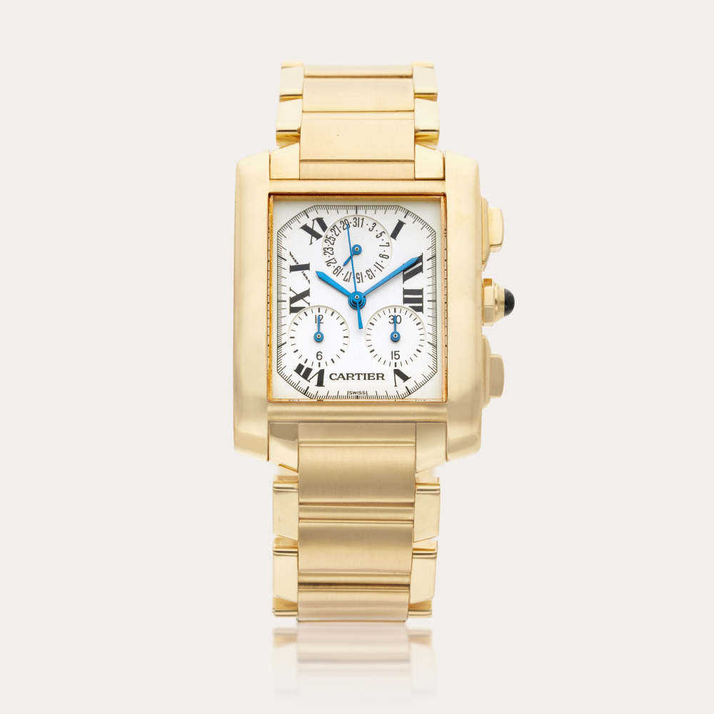 Cartier Reference 1830 Tank Française | A yellow gold chronograph wristwatch with date and bracelet, Circa 2010