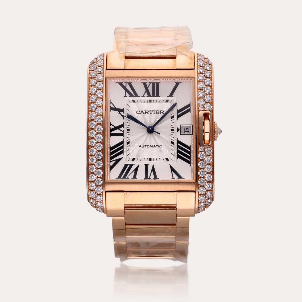 Cartier Reference 3504 Tank Anglaise | A pink gold and diamond-set automatic wristwatch with date and bracelet, Circa 2010