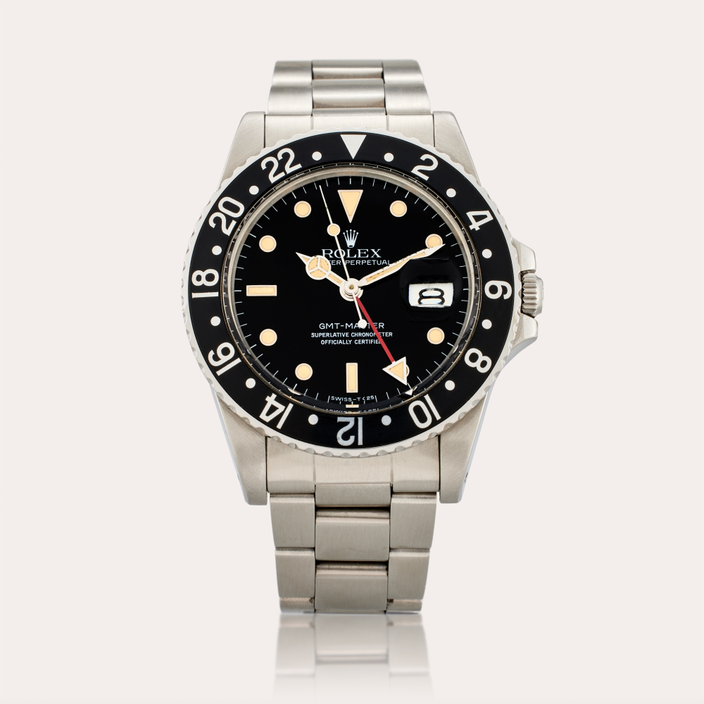 Rolex Reference 16750 GMT-Master | A stainless steel automatic dual time wristwatch with date and bracelet, Circa 1984