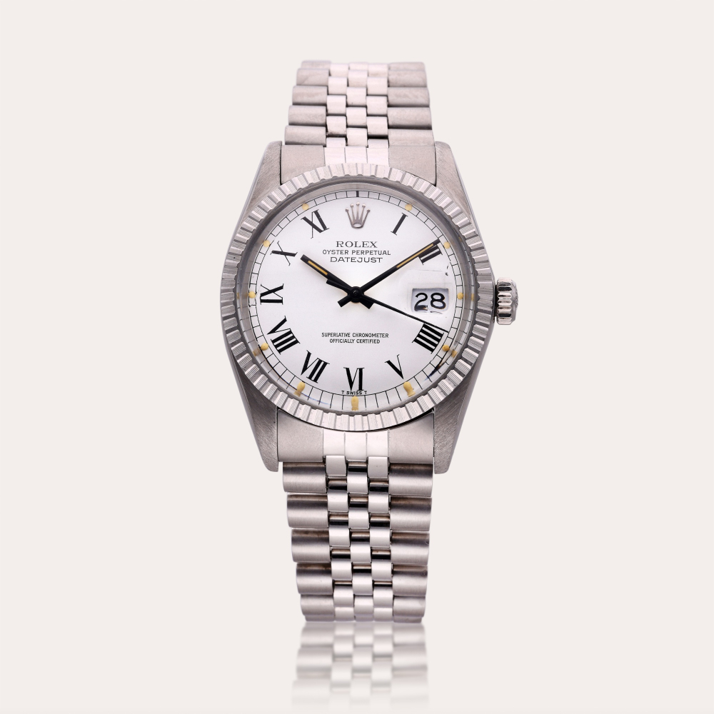 Rolex Reference 16030 Datejust | A stainless steel automatic wristwatch with date, bracelet, and Buckley dial, Circa 1984