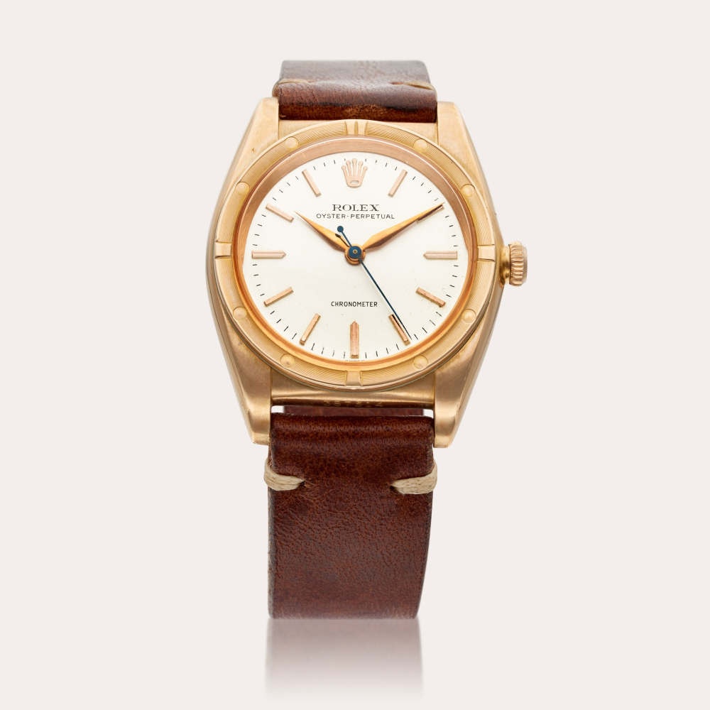 Rolex Reference 3372 Oyster Perpetual ‘Bubbleback’ | A pink gold automatic wristwatch, Circa 1958