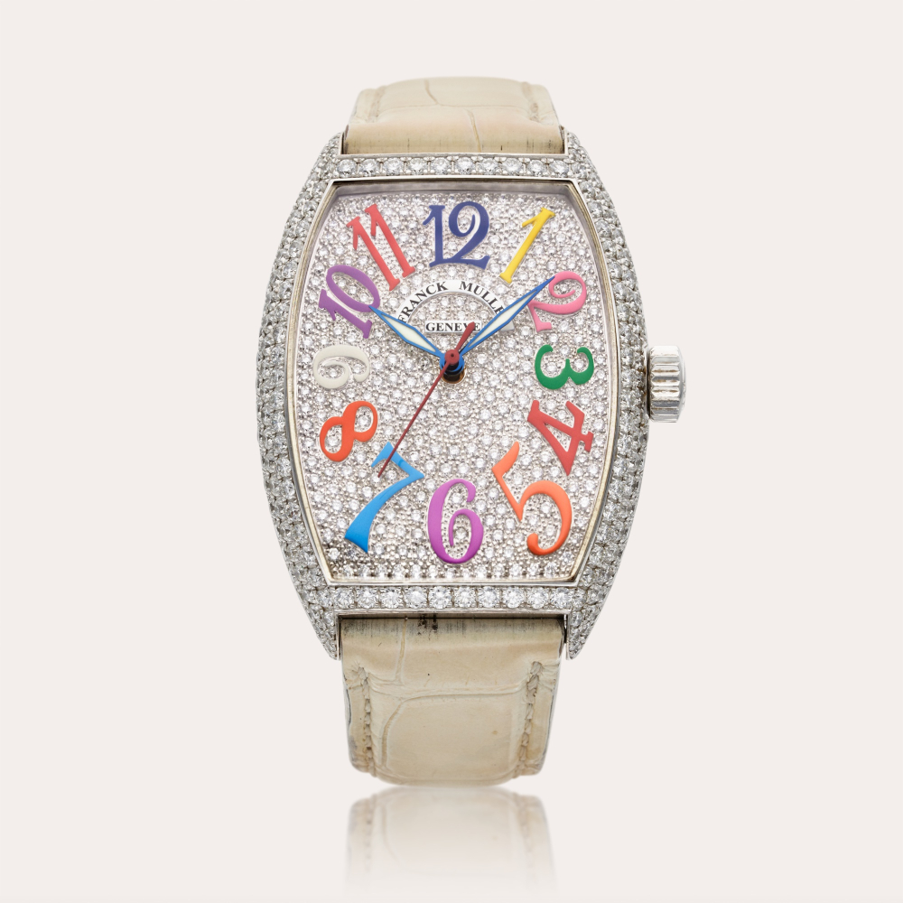 Franck Muller Reference 7851 SC D CD Color Dreams Cintree Curvex | A white gold and diamond-set automatic tonneau-shaped wristwatch, Circa 2015