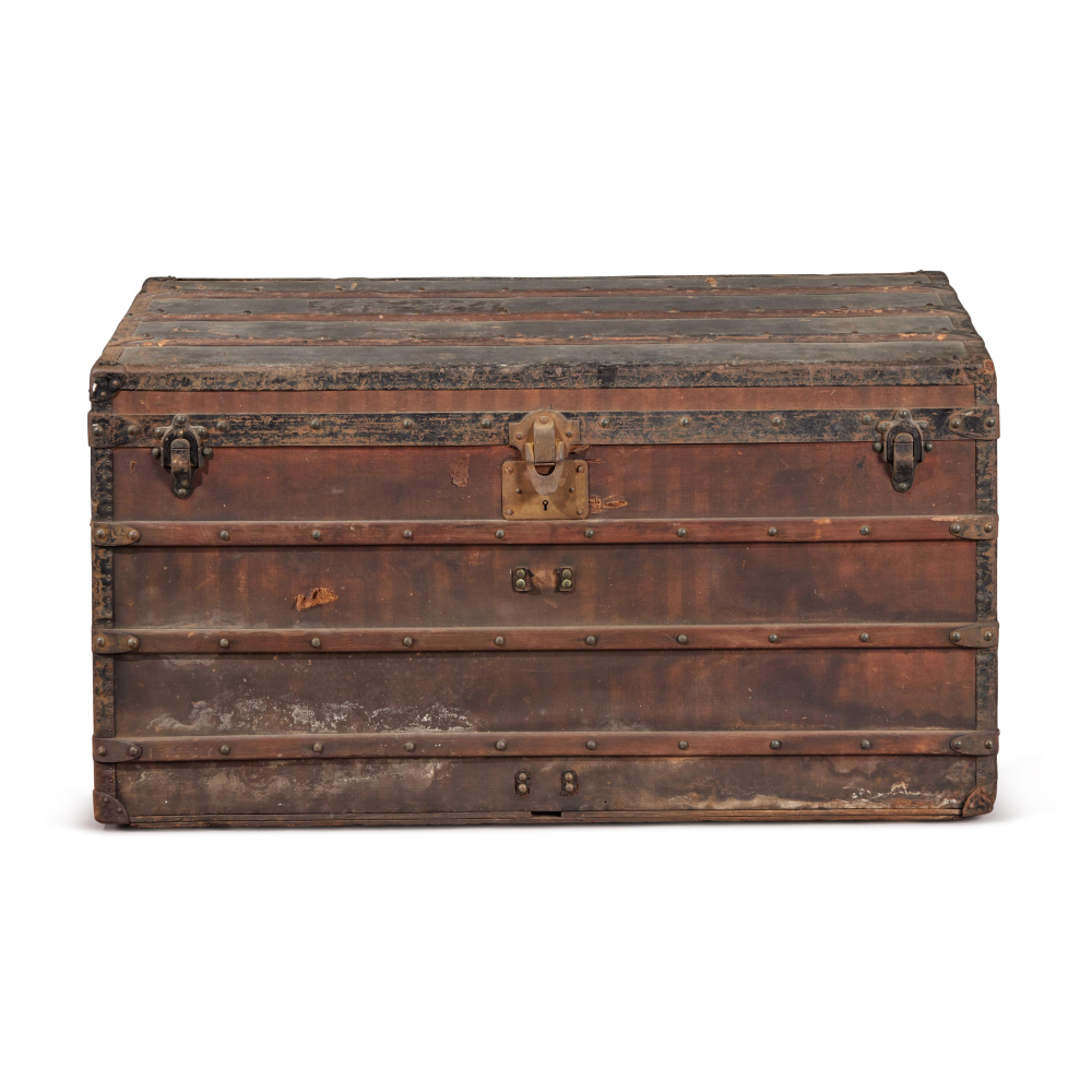 Louis Vuitton

Vintage Striped Canvas Leather Steamer Trunk, Late 19th Early 20th Century