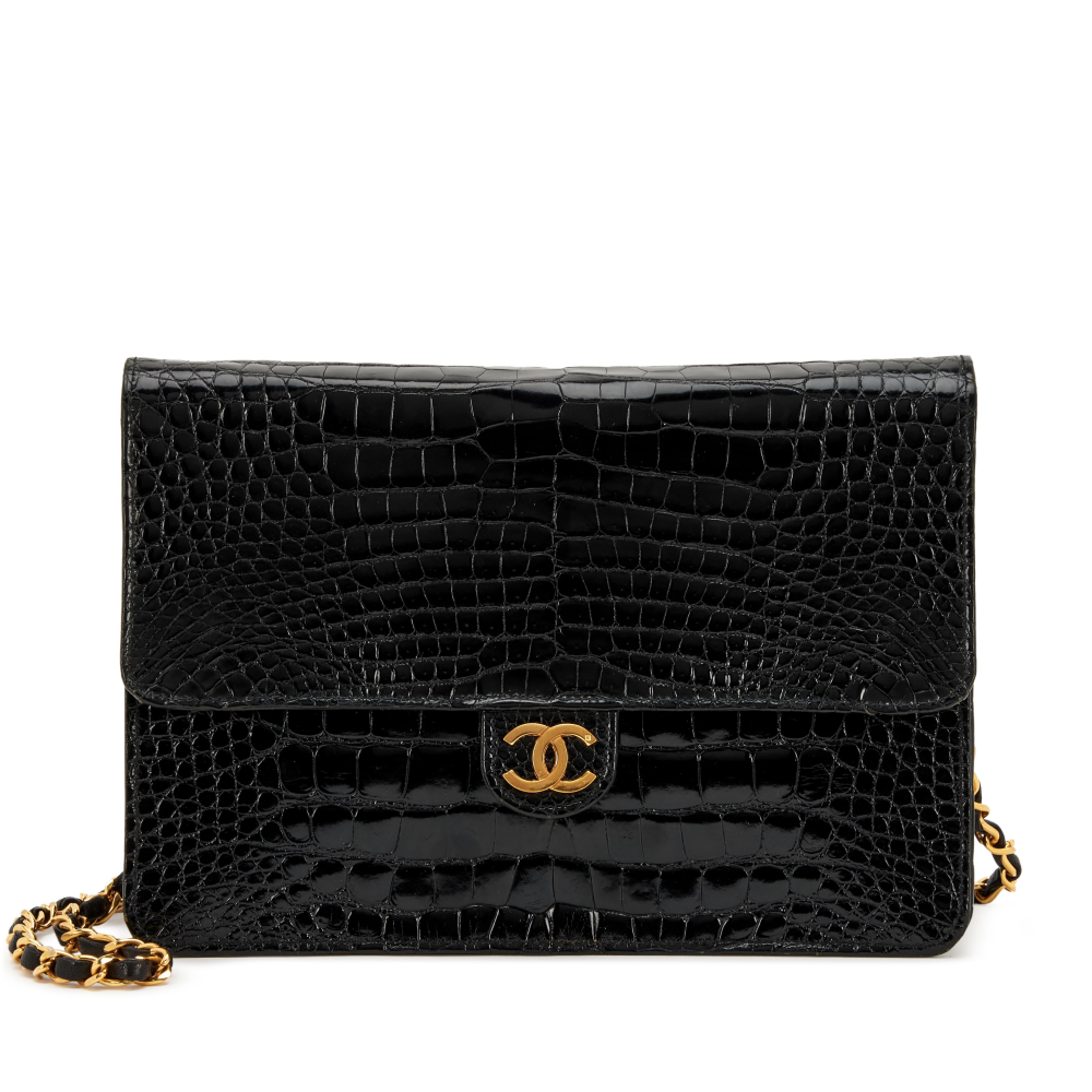 Chanel

Vintage Black Alligator Single Flap Bag Gold Hardware, 1990s