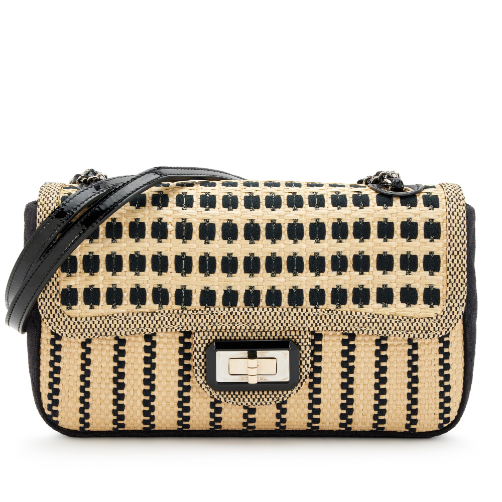 Chanel Black Canvas and Raffia 2.55 Reissue Medium Single Flap Silver Hardware, 2011
