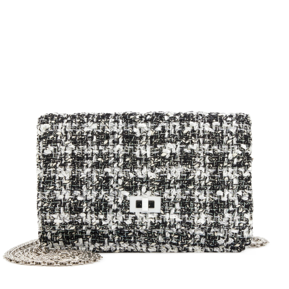 Chanel Black, White, and Iridescent Quilted Tweed Mini 2.55 Reissue Single Flap Bag White and Silver Hardware, 2019