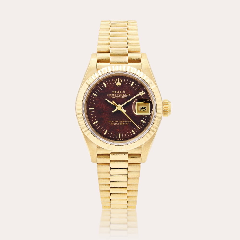 RolexLady Datejust Wooden Dial, reference 69178 Montre bracelet en or jaune avec date | Yellow gold wristwatch with date and bracelet Vers 1985 | Circa 1985