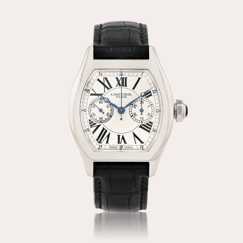 CartierTortue, reference 2714 Montre bracelet chronographe monopoussoir en or blanc | White gold monopusher chronograph wristwatch Vers 2005 | Circa 2005