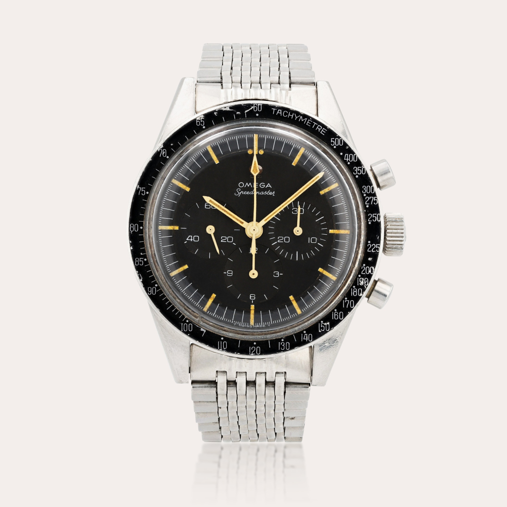 OmegaSpeedmaster, reference ST 105.003 Montre bracelet chronographe en acier | Stainless steel chronograph wristwatch with bracelet Vers 1965 | Circa 1965