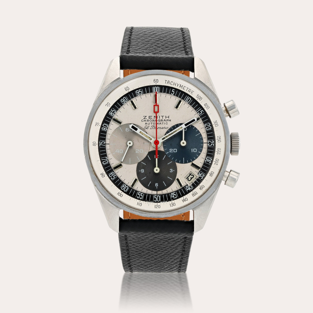 Property of the family of the original ownerZenithEl Primero, reference AH 386 Montre bracelet chronographe en acier avec date | Stainless steel chronograph wristwatch with date Vers 1970 | Circa 1970