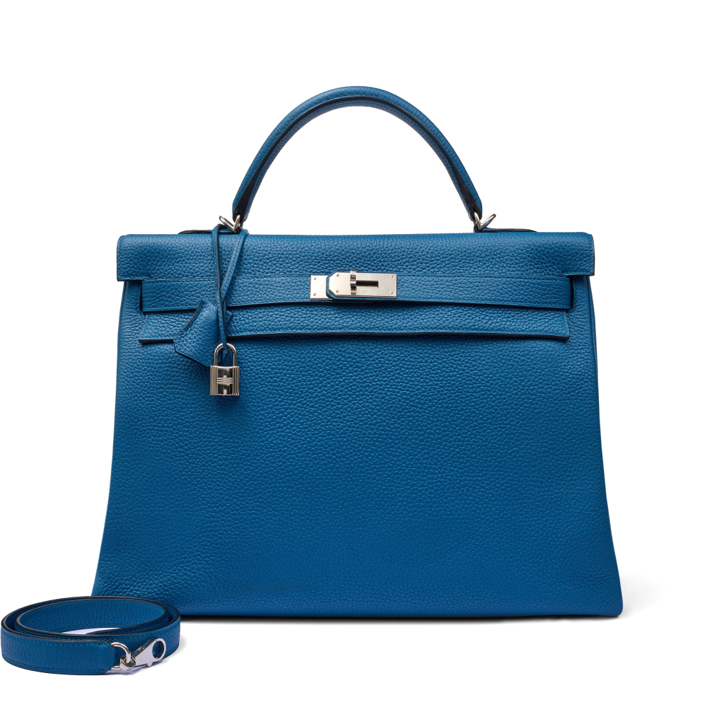 Hermès
Bleu Thalassa Clemence Kelly 40 Retourne Palladium Hardware, 2013