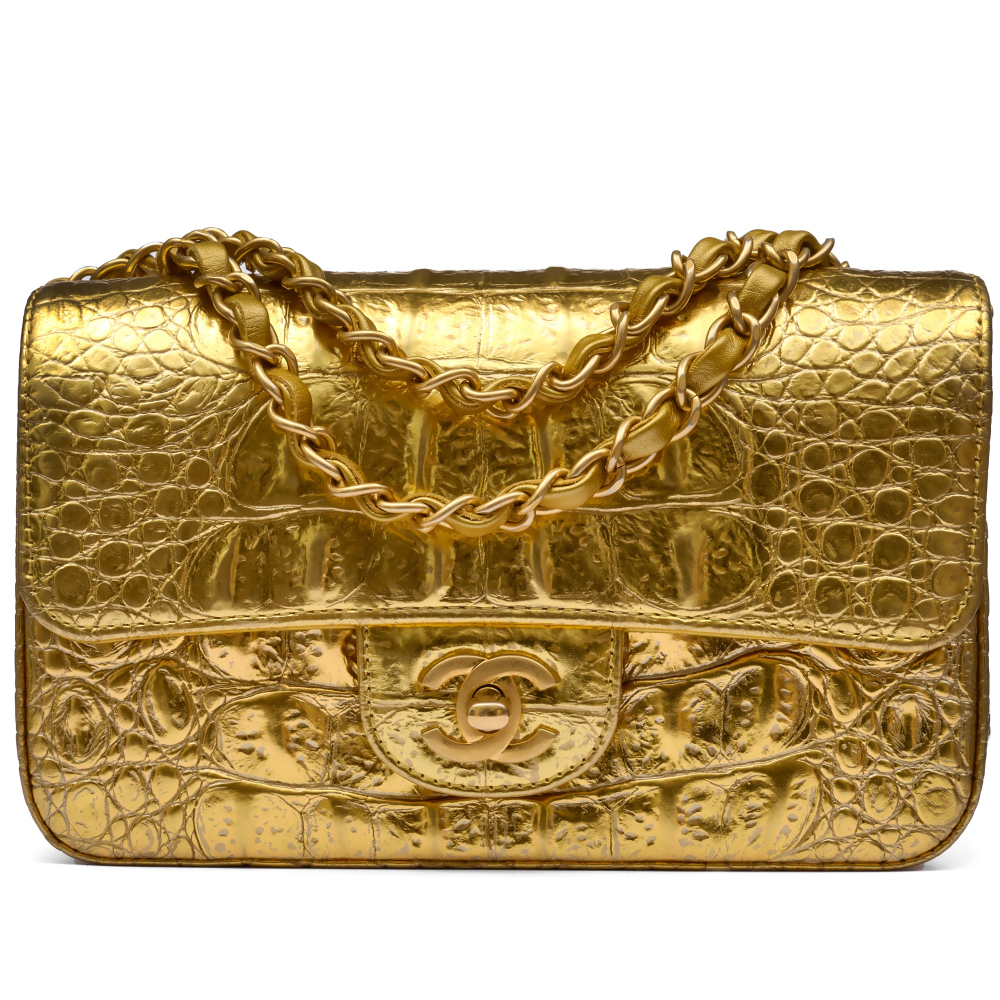 Chanel  Gold Crocodile Embossed Calfskin Classic Timeless Mini Single Flap Brushed Gold Hardware, Ready-To-Wear, Métiers d'Art Paris-New York Pre-Fall 2019