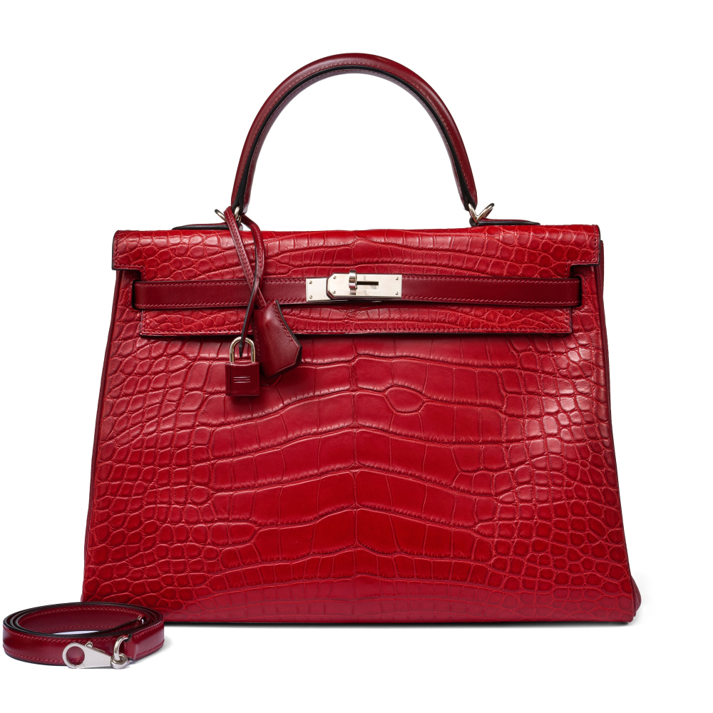Hermès  Limited Edition Rouge H Box, Rouge H Clémence and Rouge H Matte Mississippiensis Alligator Tri-leather Kelly 35 Retourné Palladium Hardware, 2014
