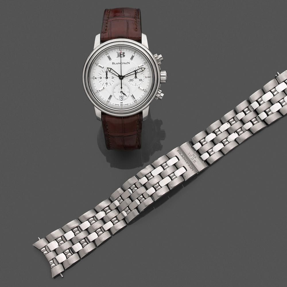 BLANCPAIN VILLERET CHRONOGRAPHE PROVENANT DE LA COLLECTION ALAIN DELON A stainless steel self winding chronograph by Blancpain, from t