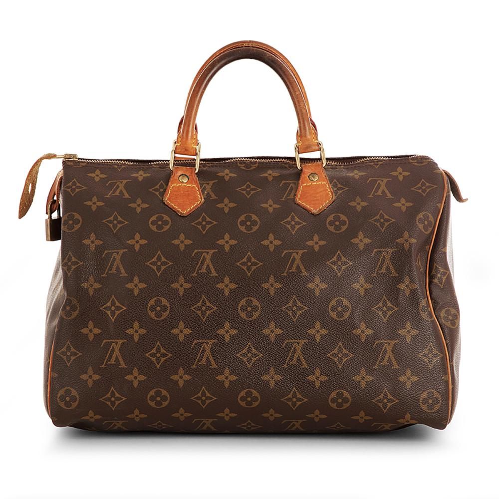 LOUIS VUITTON Speedy 35 cm handbag in monogram canvas and natural leather