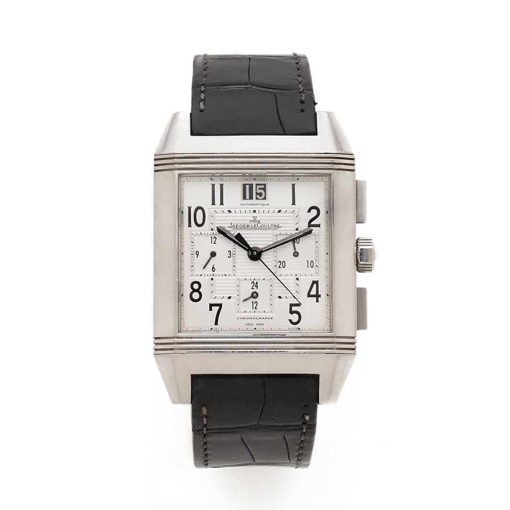 JAEGER LECOULTRE REVERSO SQUADRA CHRONOGRAPHE GMT. REF. 230.8.45 A stainless steel self winding rerversible wristwatch by Jaeger Lec...