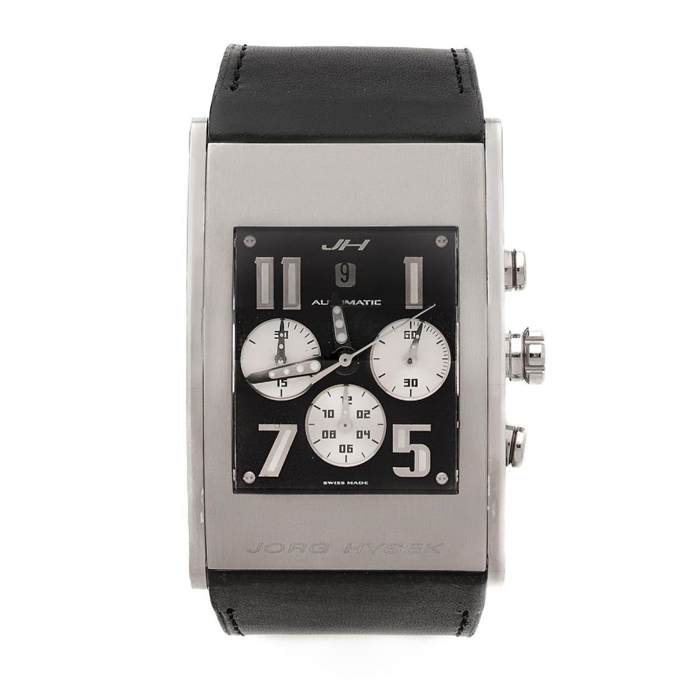 JORG HYSEK A stainless steel self winding chronograph by Jorg Hysek. New condition.