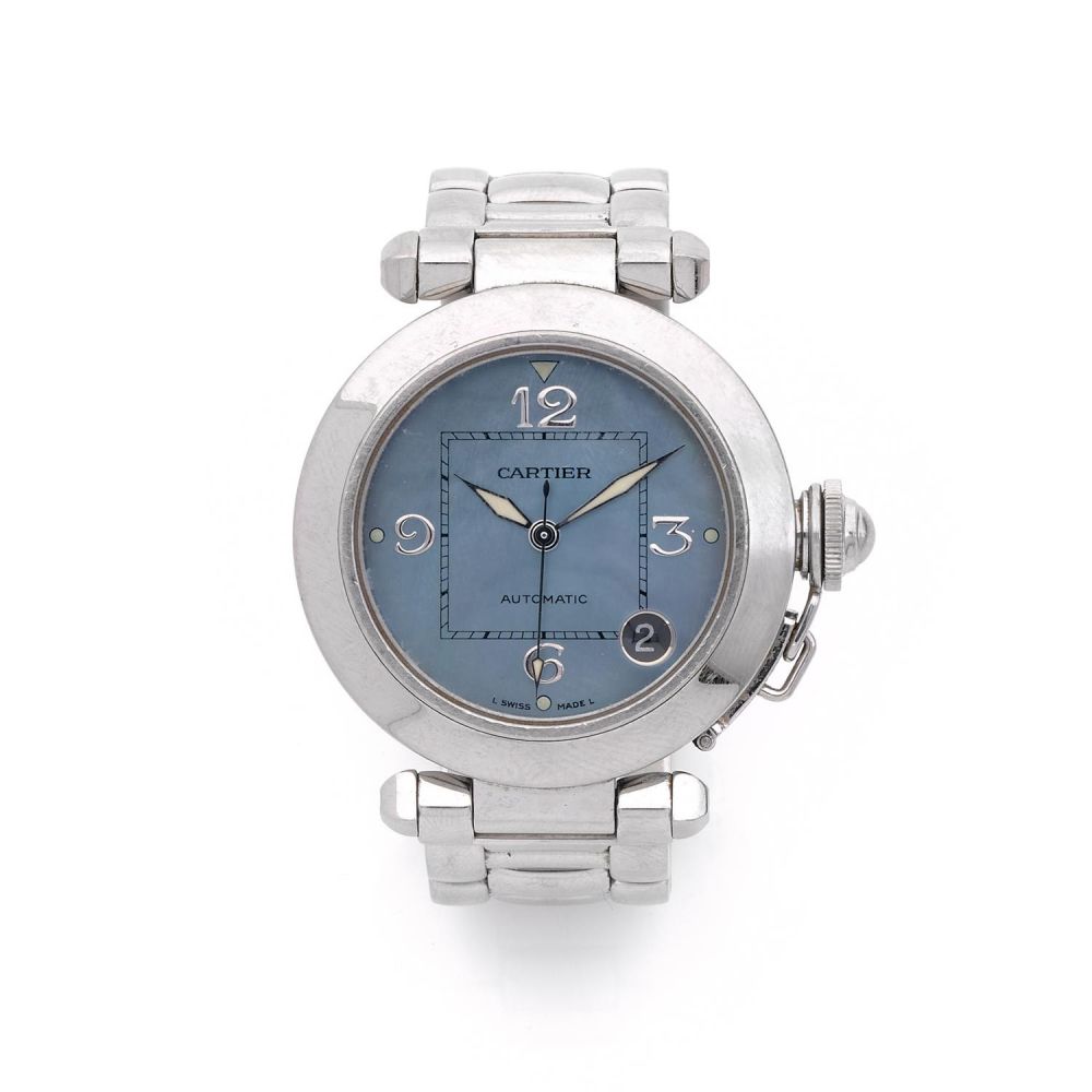 CARTIER PASHA. REF. 2324. A stainless steel self winding lady's watch by Cartier.