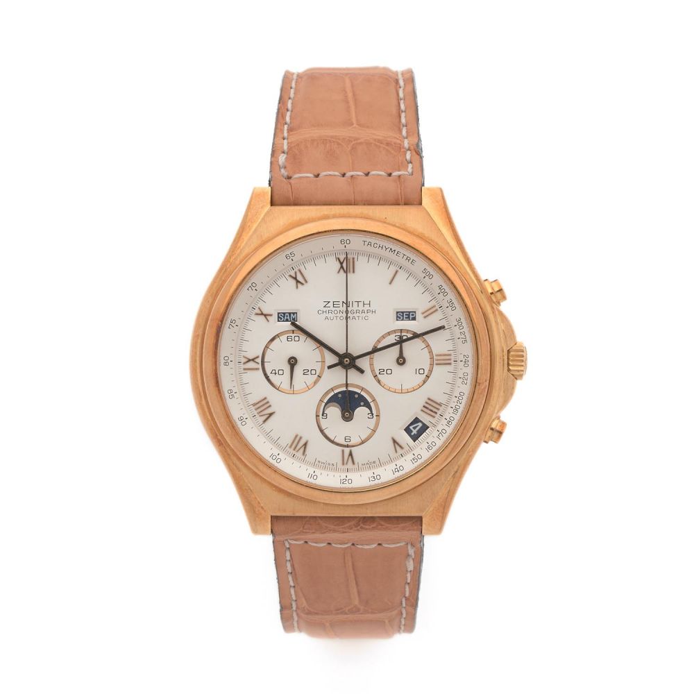ZENITH EL PRIMERO CHRONOMASTER. REF. 30.0160.418. A 18K gold self winding chronograph by Zenith, middle of the 80's.