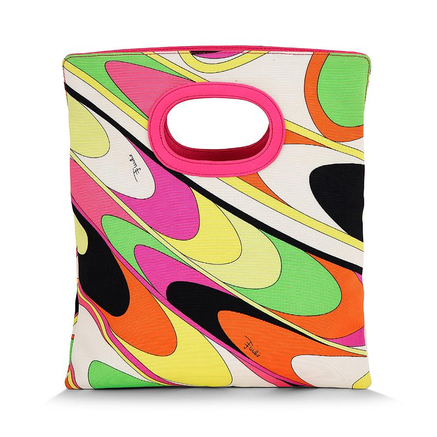 Emilio PUCCI Sac mini cabas en toile imprimée intérieur en cuir rouge fushia et toile noire Très bon état Sans sa feutrine d'origine...