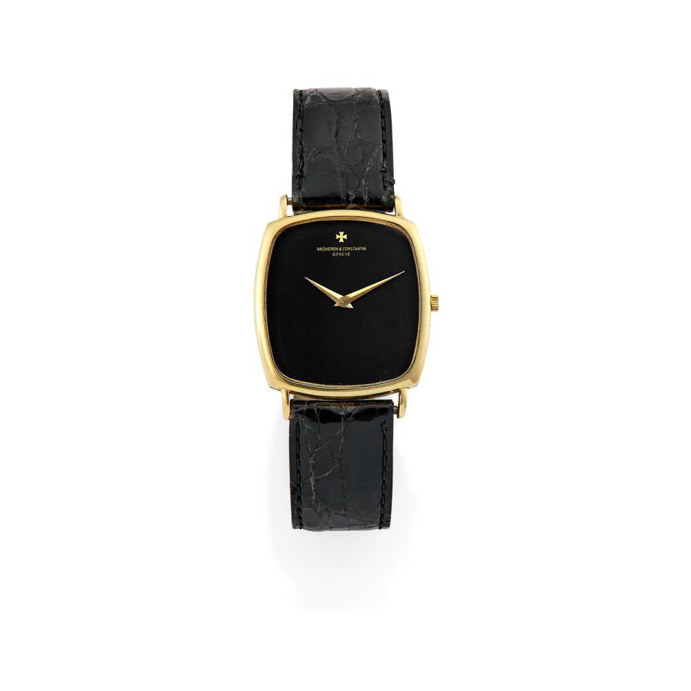 VACHERON CONSTANTIN ANNÉES 70 Montre Bracelet Extra-Plate En Or Jaune 18K Sur Cuir. BOITIER : Coussin, Fermeture À Vis, Poinço...