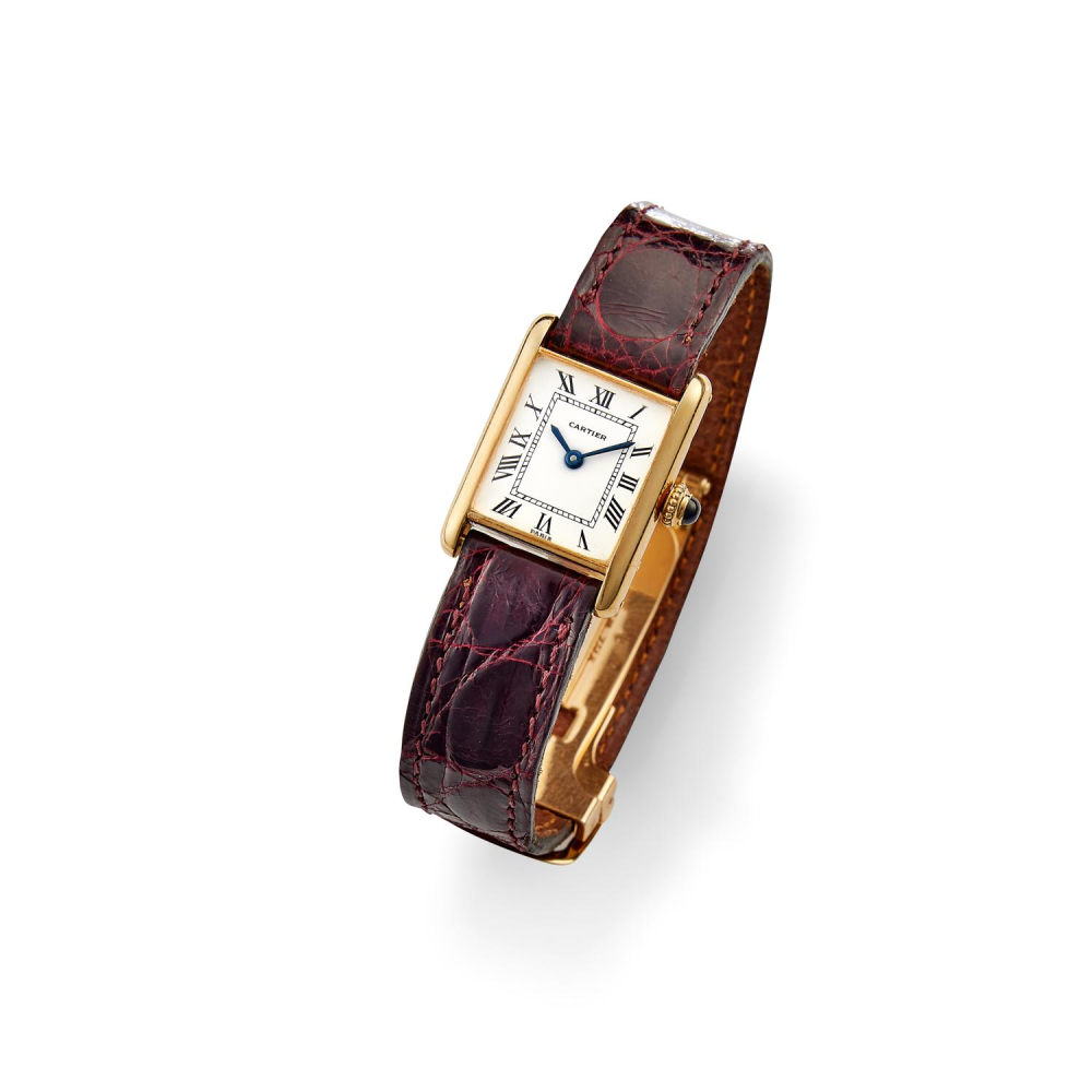 CARTIER PARIS TANK LOUIS CARTIER ANNÉES 70 Montre Bracelet En Or Jaune 18K Sur Cuir. BOITIER : Rectangulaire, Brancards Polis, Ferme...