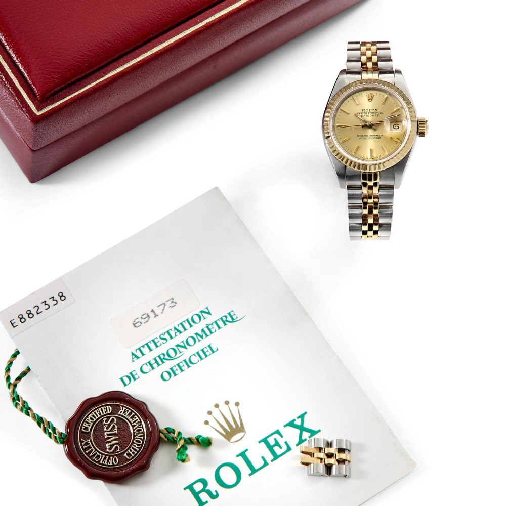 ROLEX LADY DATEJUST. REF 69173 VENDUE EN 1992 Petite Montre Bracelet De Dame En Acier Et Or Jaune 18K. BOITIER : Rond En Aci...
